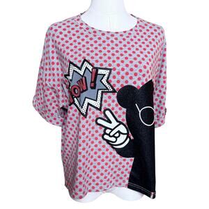 Emporio Armani Dotted T-Shirt Size 46 Rolled Up Sleeves Cotton Blend Loose Fit